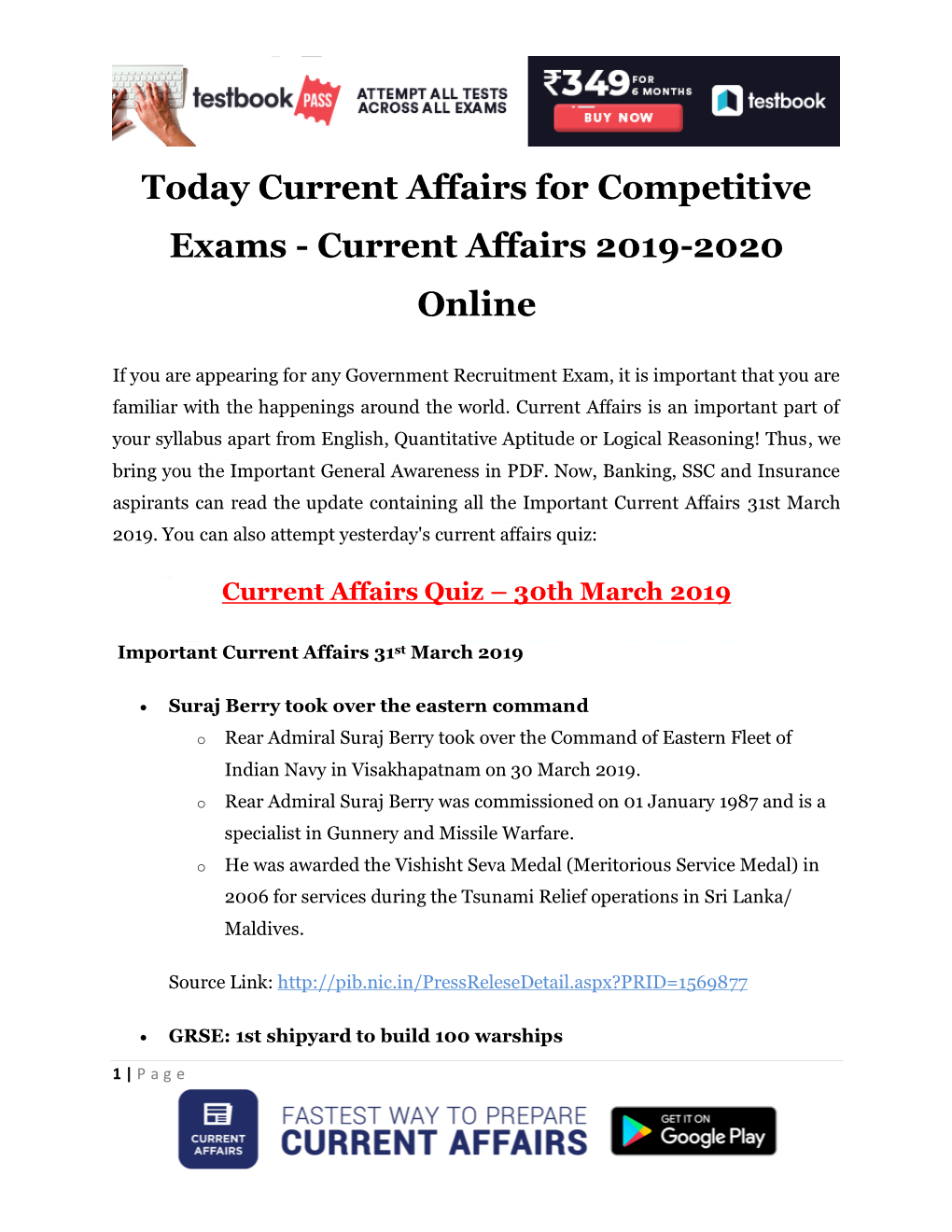 Current Affairs 2019-2020 Online