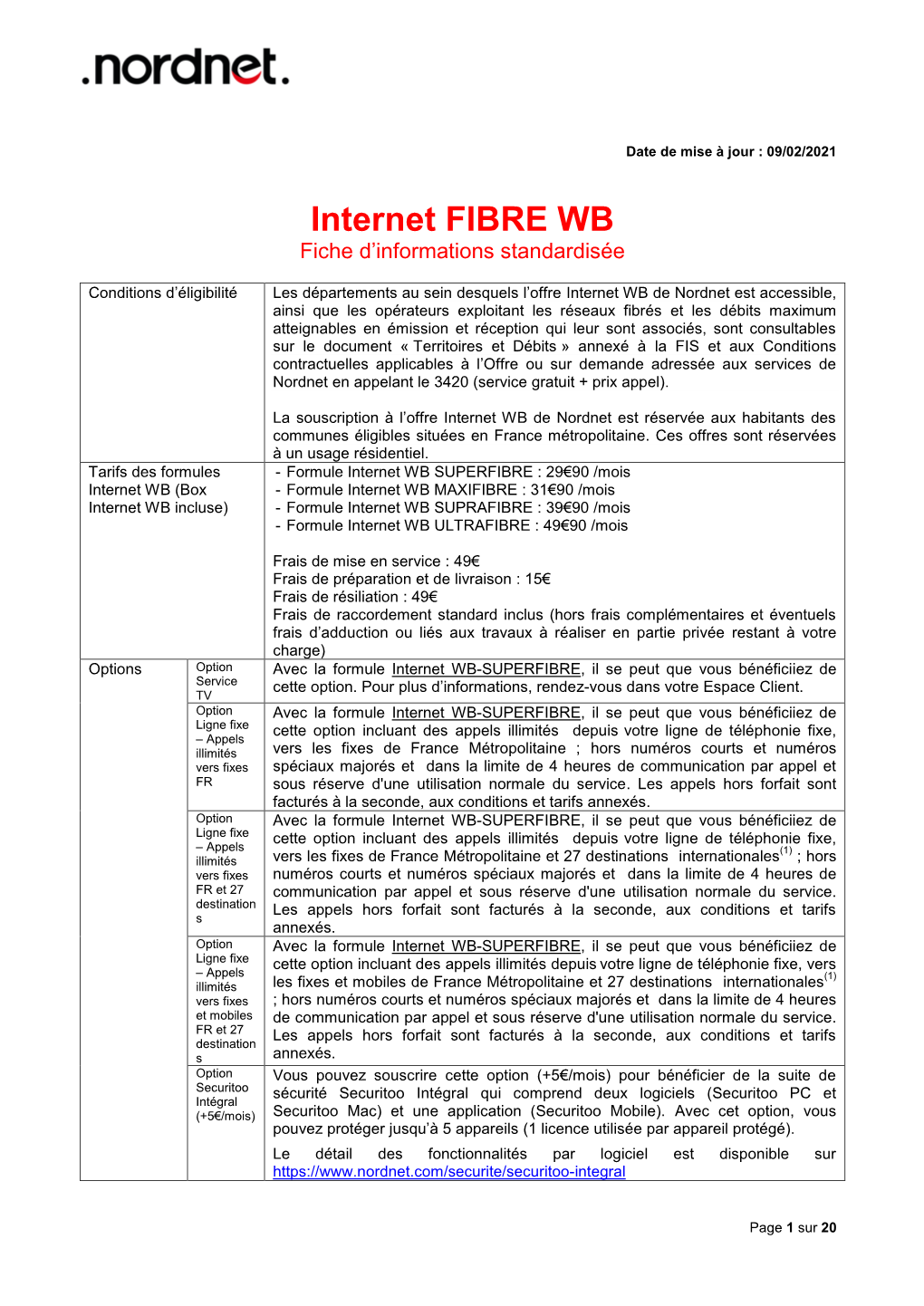 Internet FIBRE WB Fiche D’Informations Standardisée