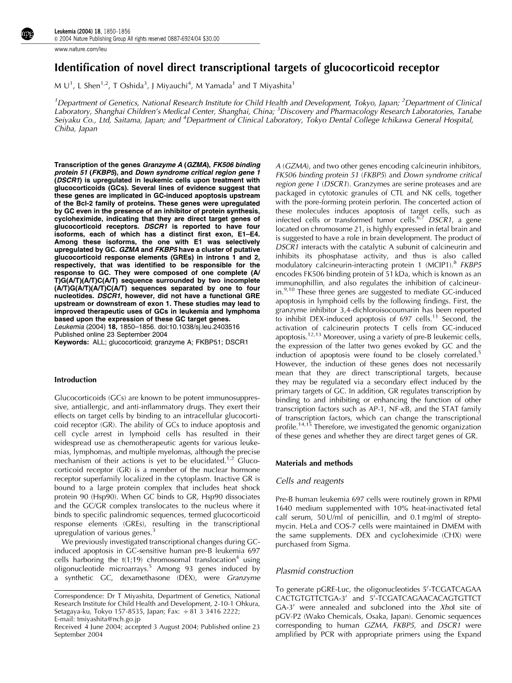 Identification of Novel Direct Transcriptional Targets Of