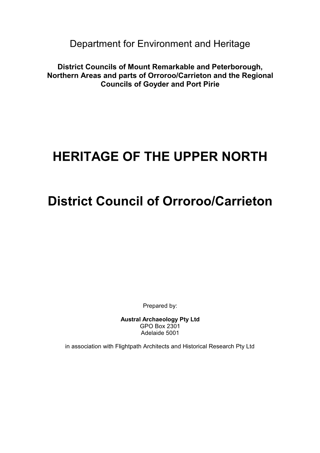 HERITAGE of the UPPER NORTH District Council Of