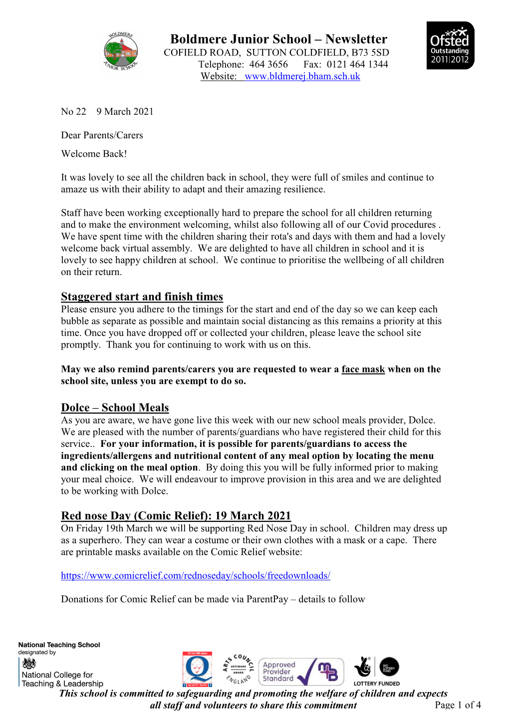 Boldmere Junior School – Newsletter COFIELD ROAD, SUTTON COLDFIELD, B73 5SD Telephone: 464 3656 Fax: 0121 464 1344 Website