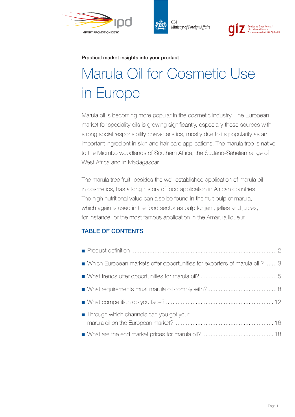 Marula Oil for Cosmetic Use in Europe