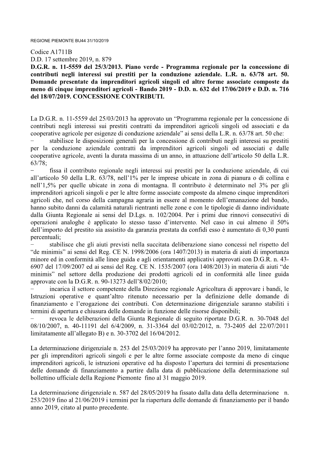 Codice A1711B D.D. 17 Settembre 2019, N. 879 D.G.R. N. 11-5559 Del 25/3/2013