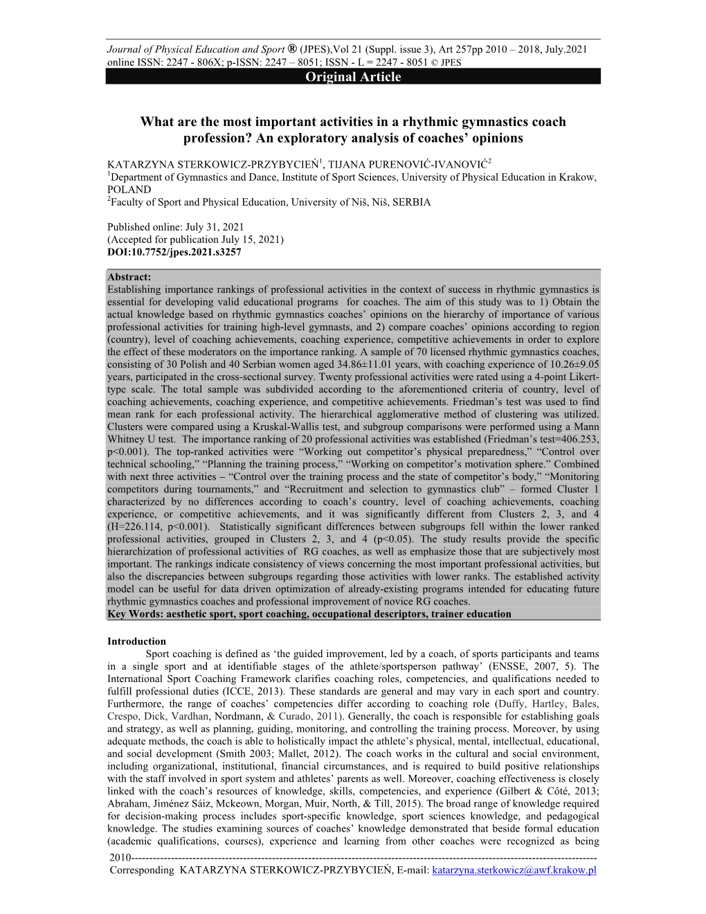 An Exploratory Analysis of Coaches’ Opinions