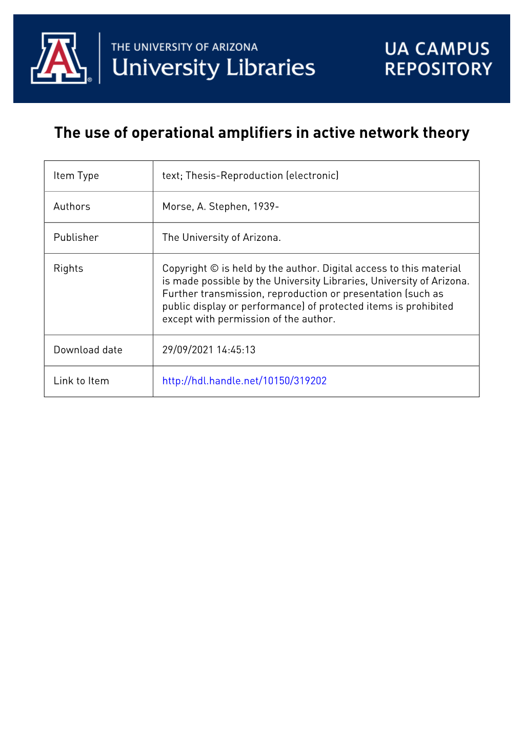 The Use of Operational Amplifiers in Active Network Theory