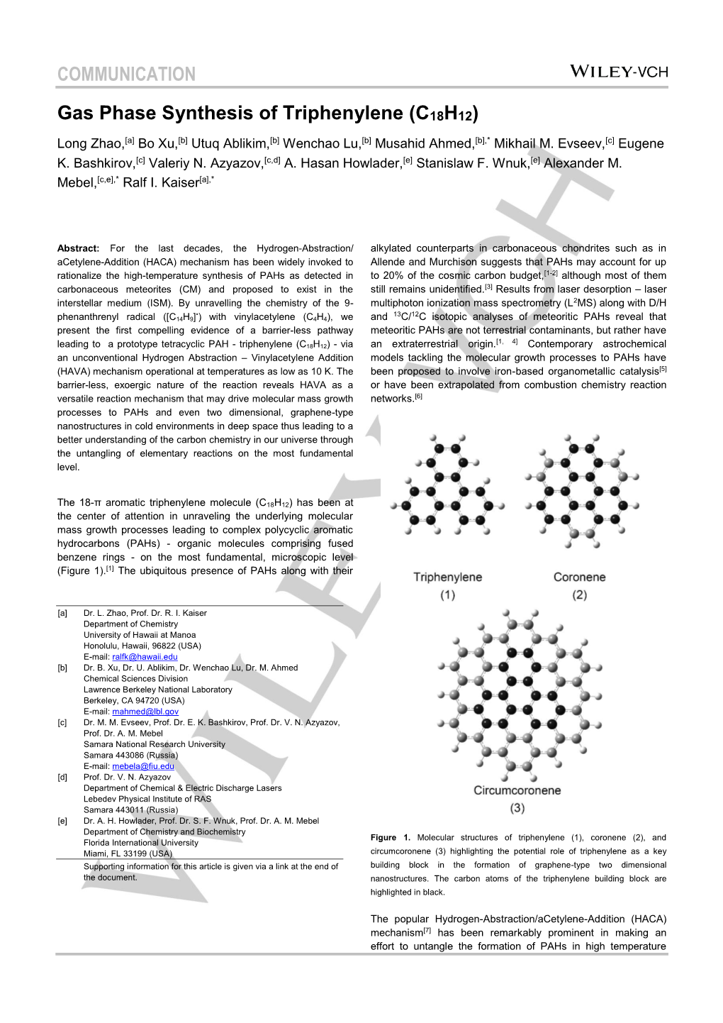 Gas-Phase Synthesis of Triphenylene (C18H12)