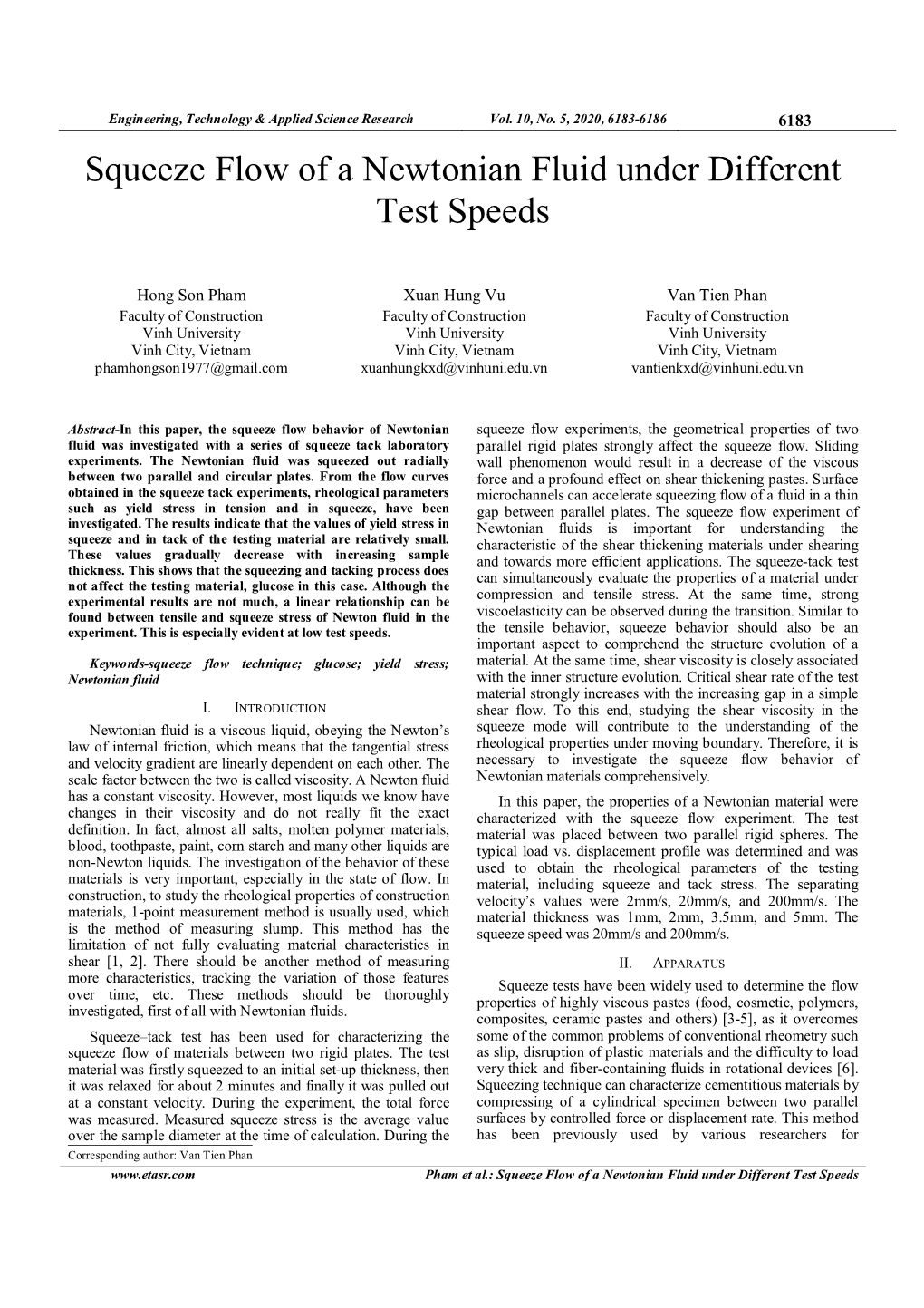 Squeeze Flow of a Newtonian Fluid Under Different Test Speeds