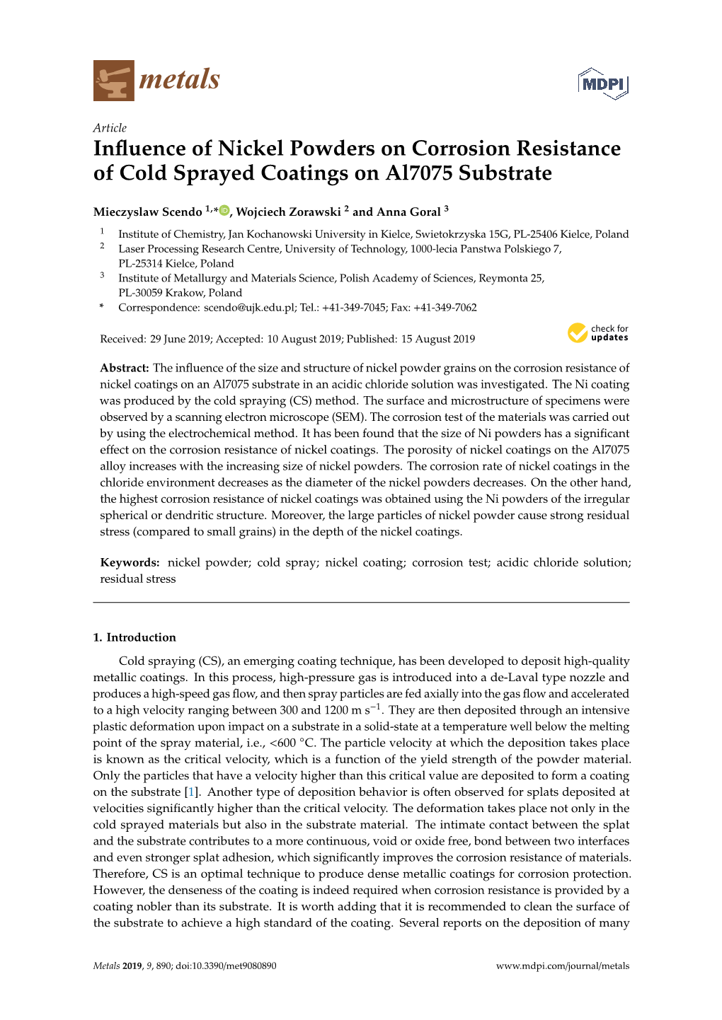 Influence of Nickel Powders on Corrosion Resistance of Cold