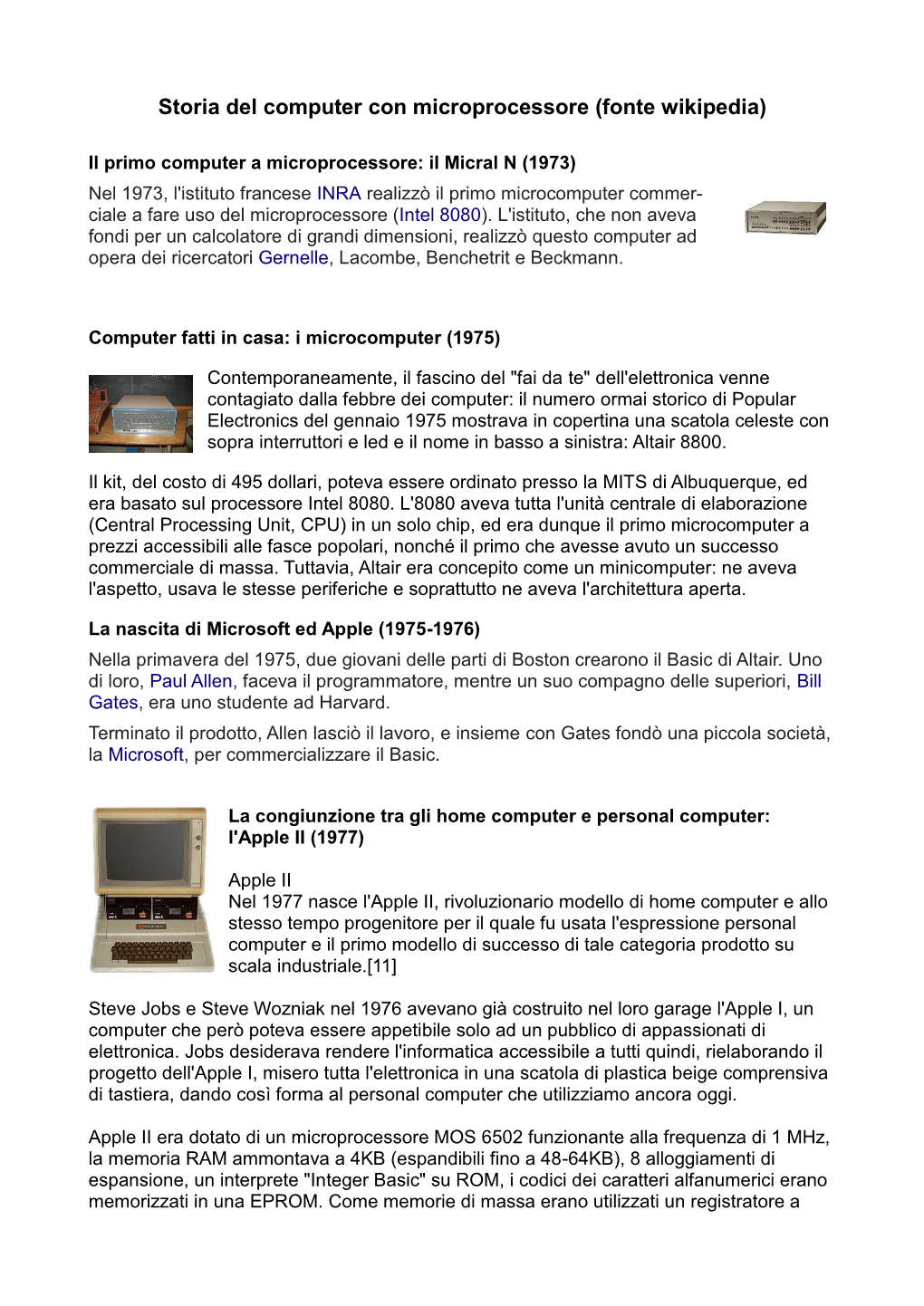 Storia Del Computer Con Microprocessore (Fonte Wikipedia)