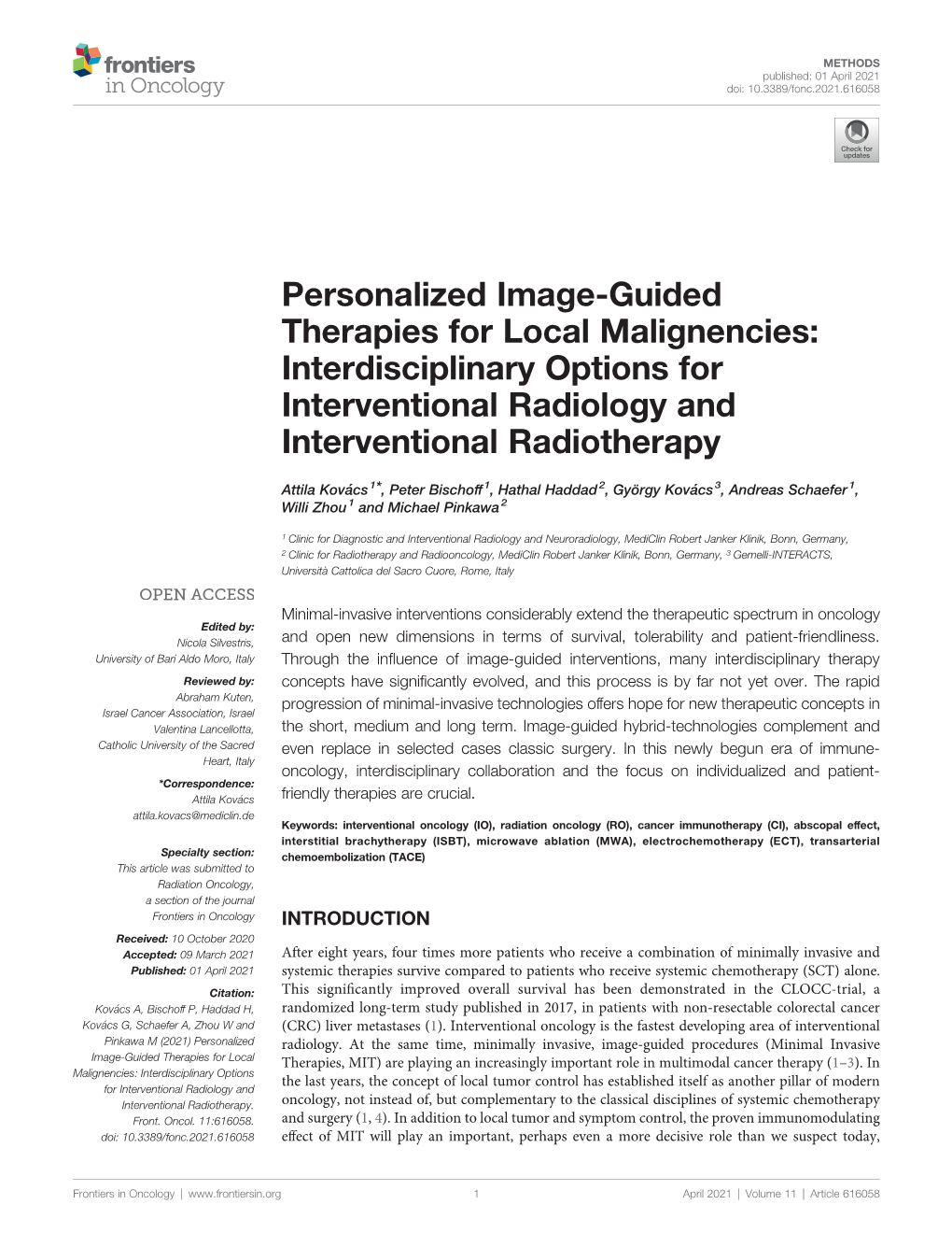 Personalized Image-Guided Therapies for Local Malignencies: Interdisciplinary Options for Interventional Radiology and Interventional Radiotherapy