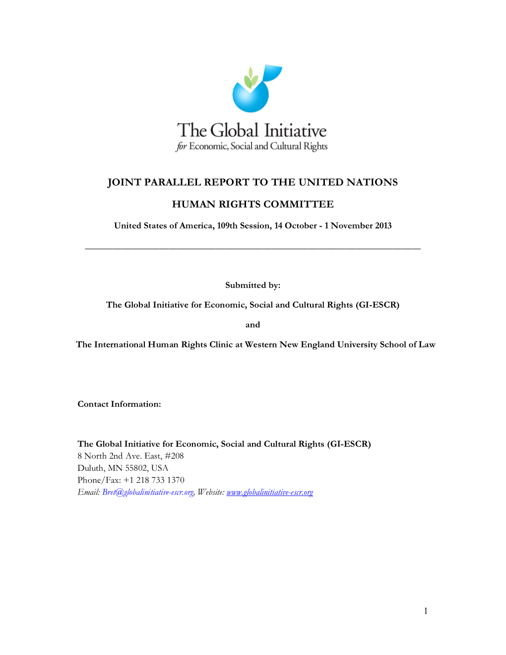 Joint Parallel Report to the United Nations Human