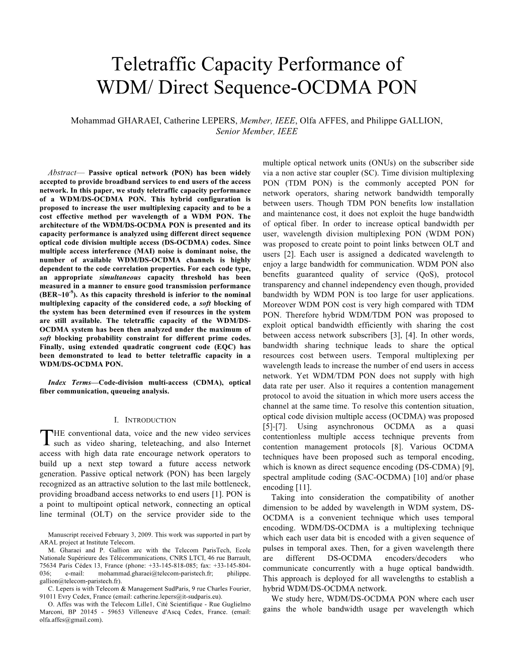 Teletraffic Capacity Performance of WDM/ Direct Sequence-OCDMA PON