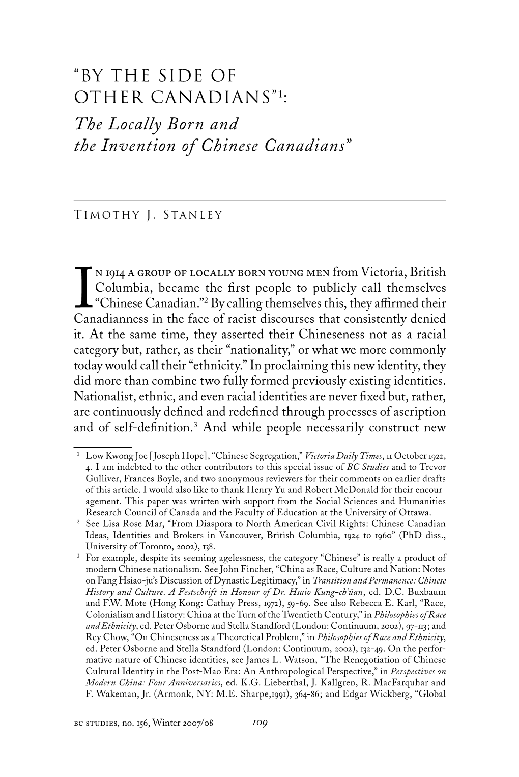 The Locally Born and the Invention of Chinese Canadians”