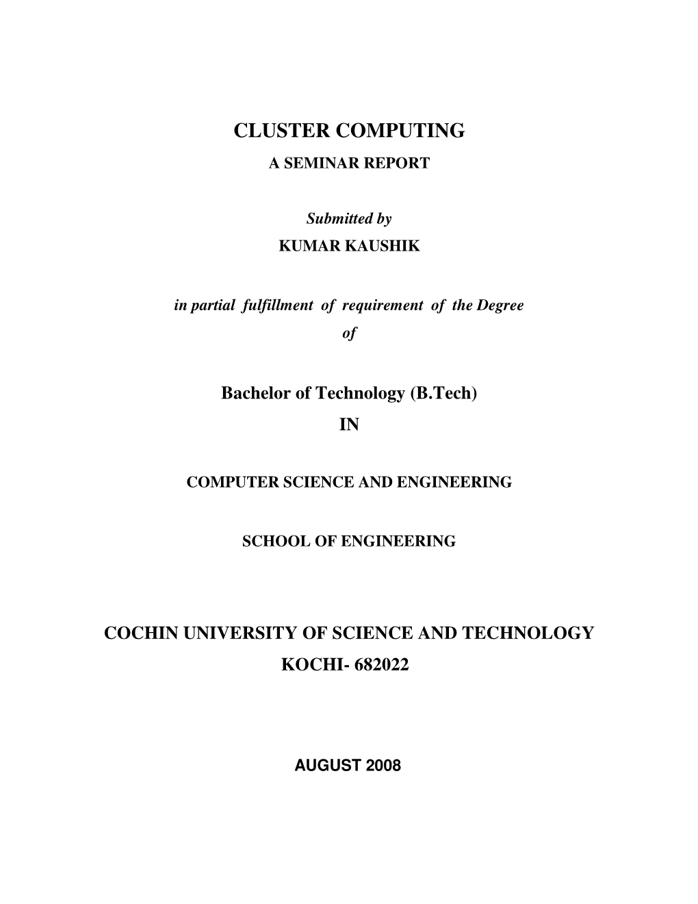 Cluster Computing a Seminar Report