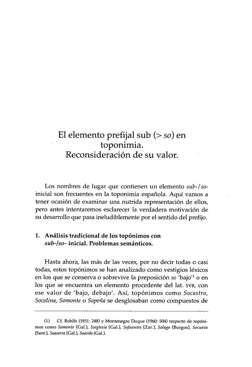 El Elemento Prefijal Sub (&gt; So) En Toponimia. Reconsideración De Su