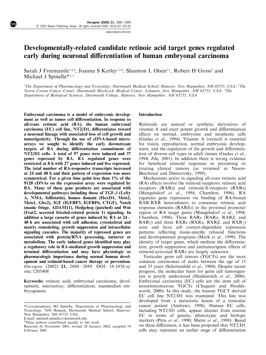 Developmentally-Related Candidate Retinoic Acid Target Genes Regulated Early During Neuronal Di€Erentiation of Human Embryonal Carcinoma