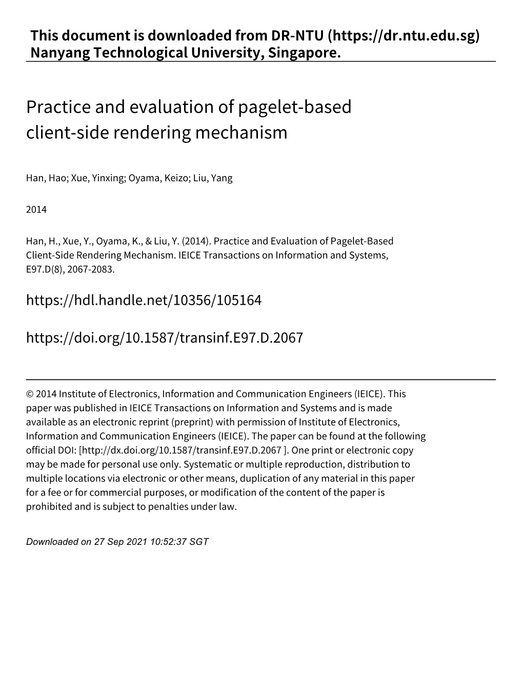 Practice and Evaluation of Pagelet‑Based Client‑Side Rendering Mechanism