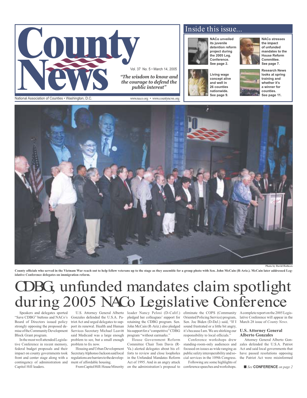 CDBG, Unfunded Mandates Claim Spotlight During 2005 Naco Legislative Conference Speakers and Delegates Sported U.S