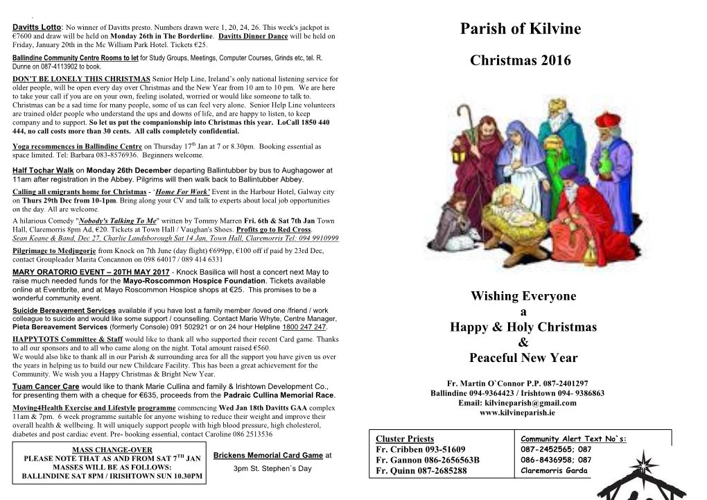 Parish Newsletter 25Th December, 2016