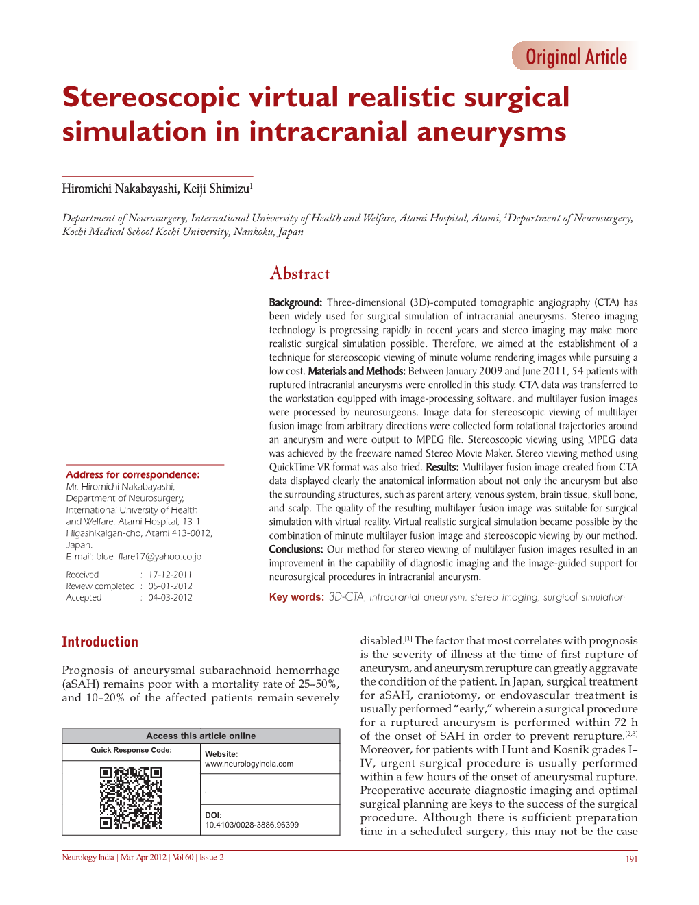 Stereoscopic Virtual Realistic Surgical Simulation in Intracranial Aneurysms