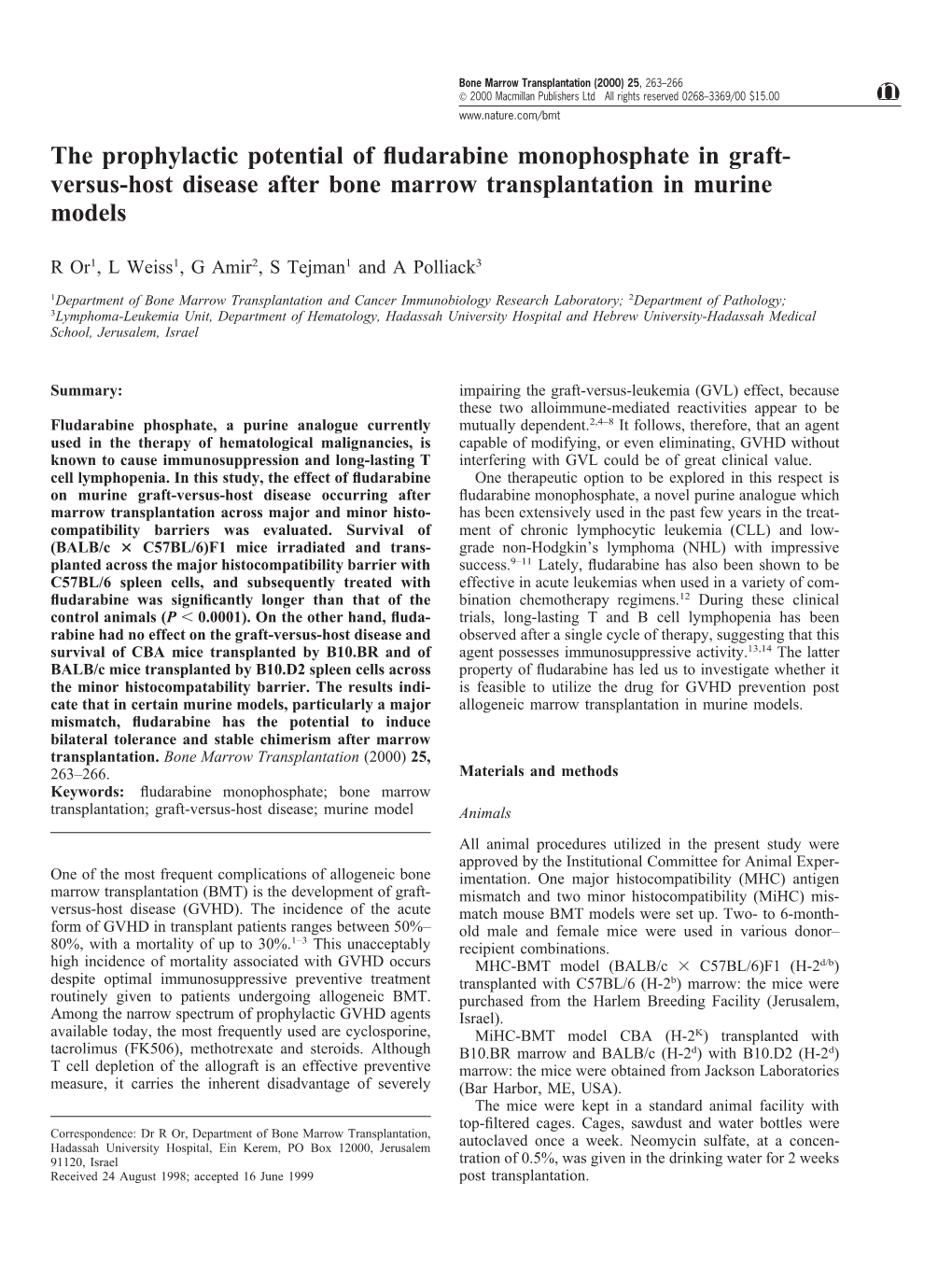 The Prophylactic Potential of Fludarabine Monophosphate in Graft- Versus-Host Disease After Bone Marrow Transplantation in Murin