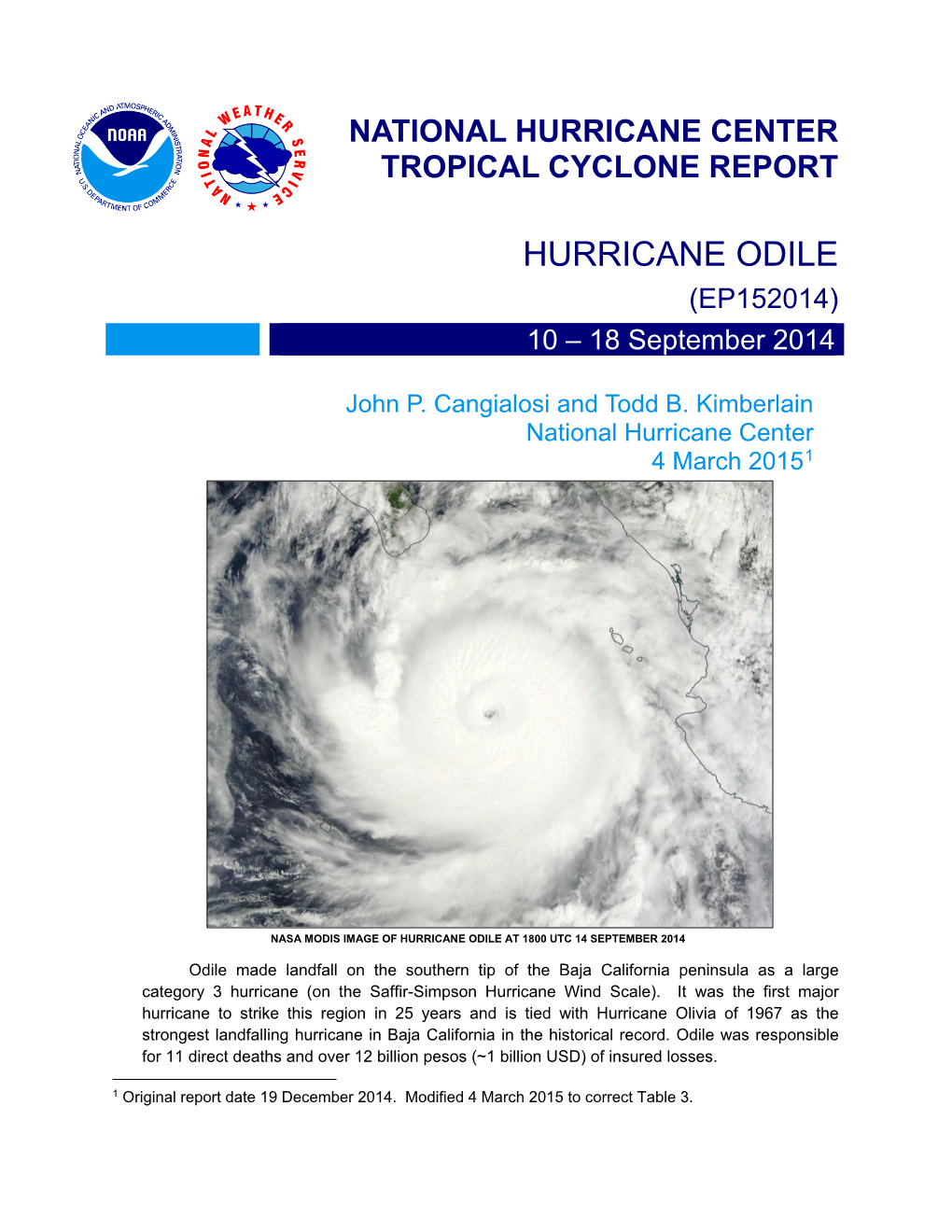 HURRICANE ODILE (EP152014) 10 – 18 September 2014