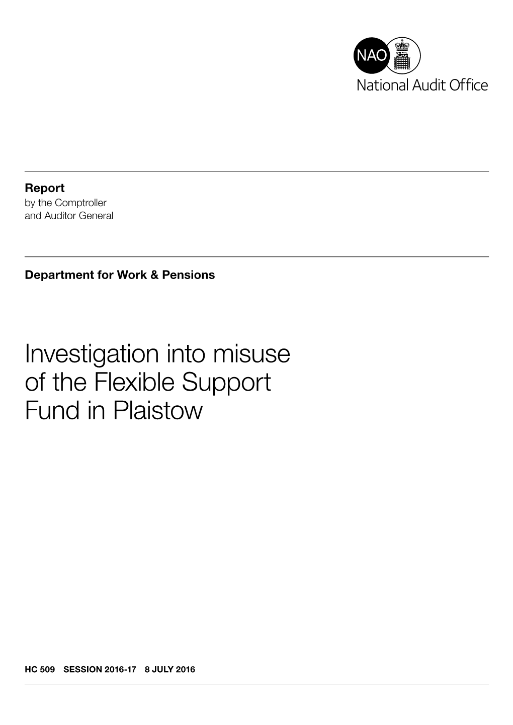 Investigation Into Misuse of the Flexible Support Fund in Plaistow