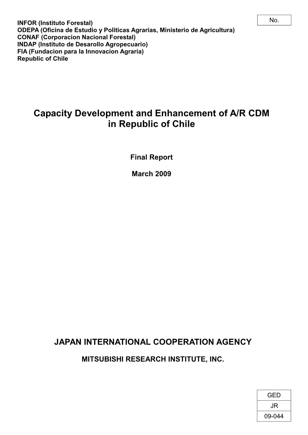 Capacity Development and Enhancement of A/R CDM in Republic of Chile