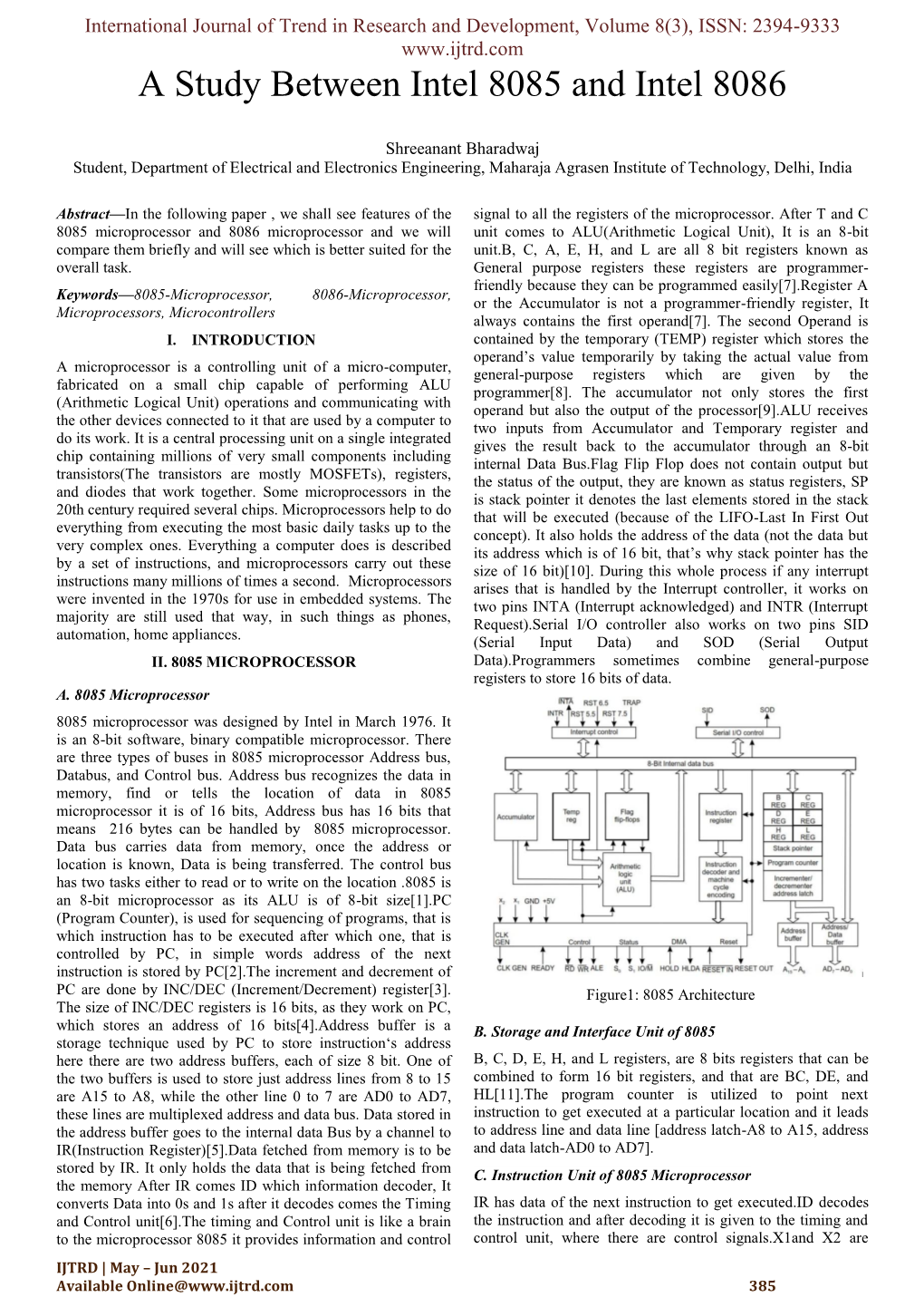 A Study Between Intel 8085 and Intel 8086