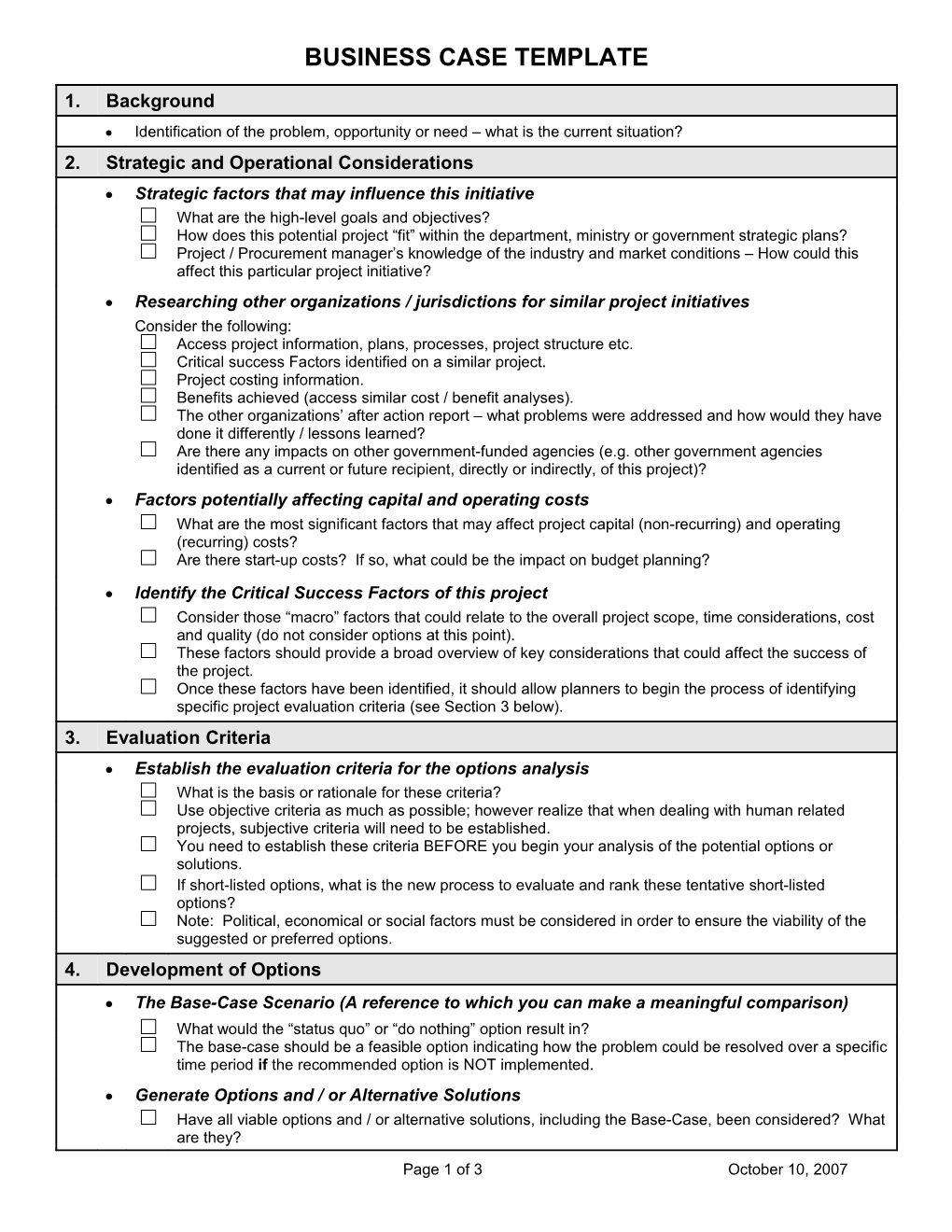 Business Case Template