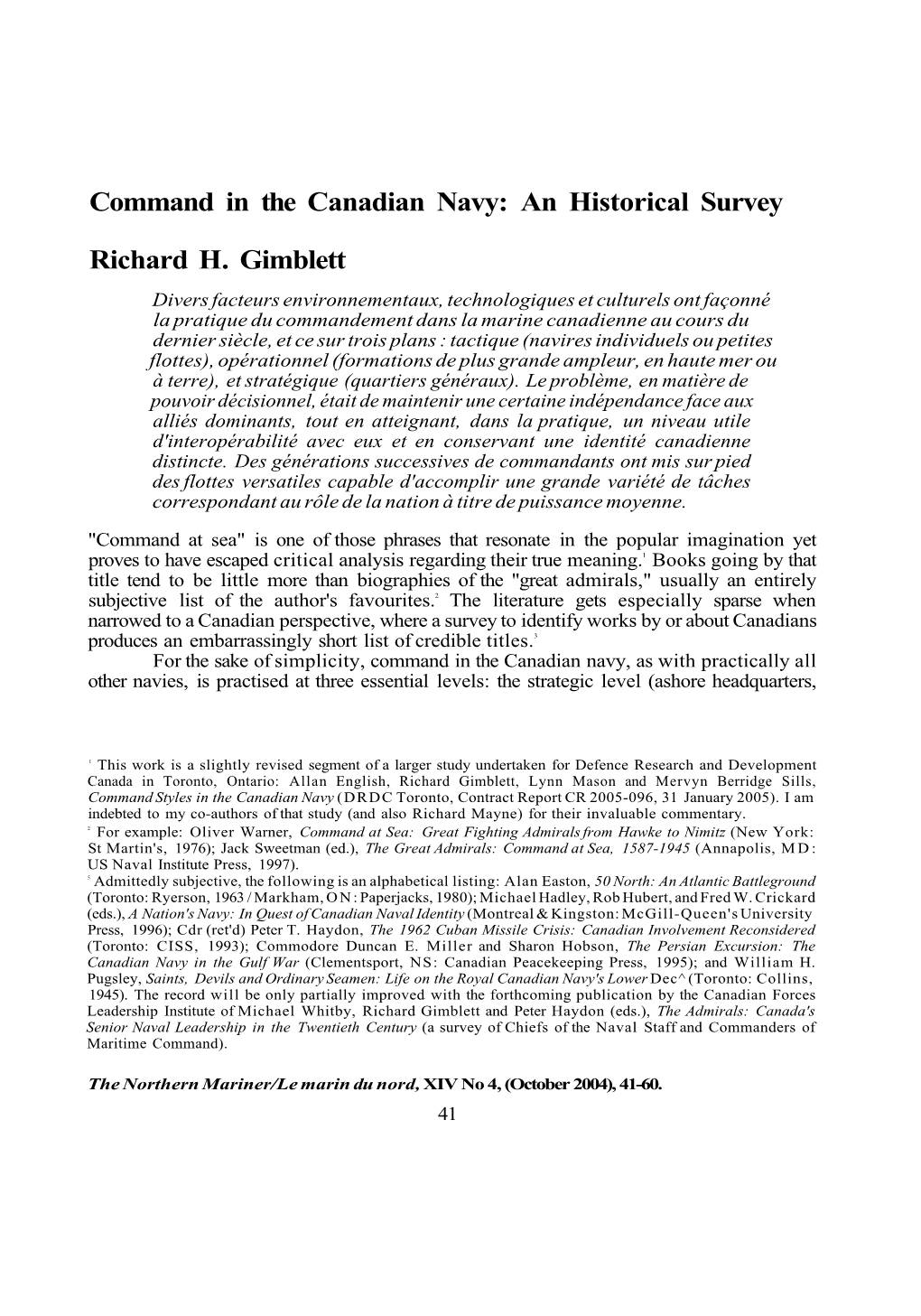 Command in the Canadian Navy: an Historical Survey