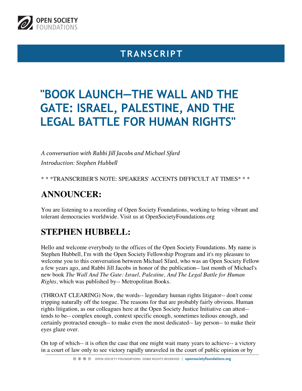 Book Launch—The Wall and the Gate: Israel, Palestine, and the Legal Battle for Human Rights"