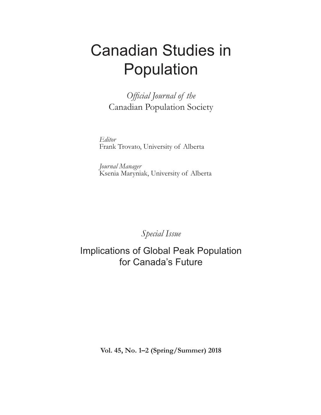 Canadian Studies in Population