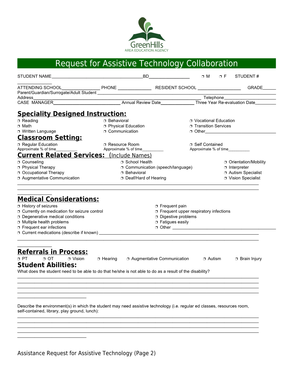 Request for Assistive Technology Collaboration