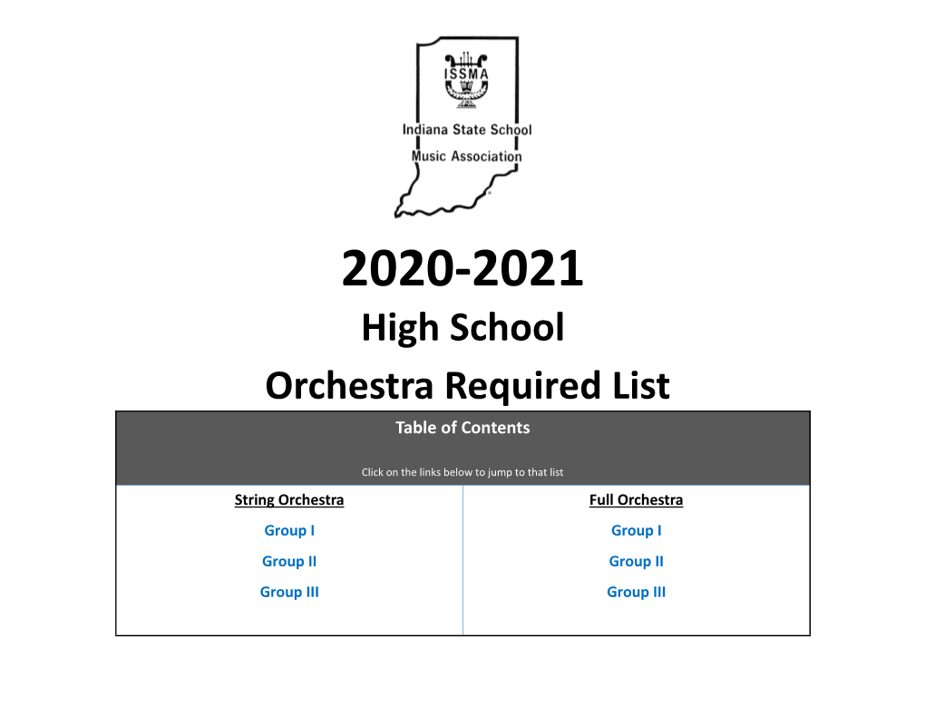 High School Orchestra Required List Table of Contents