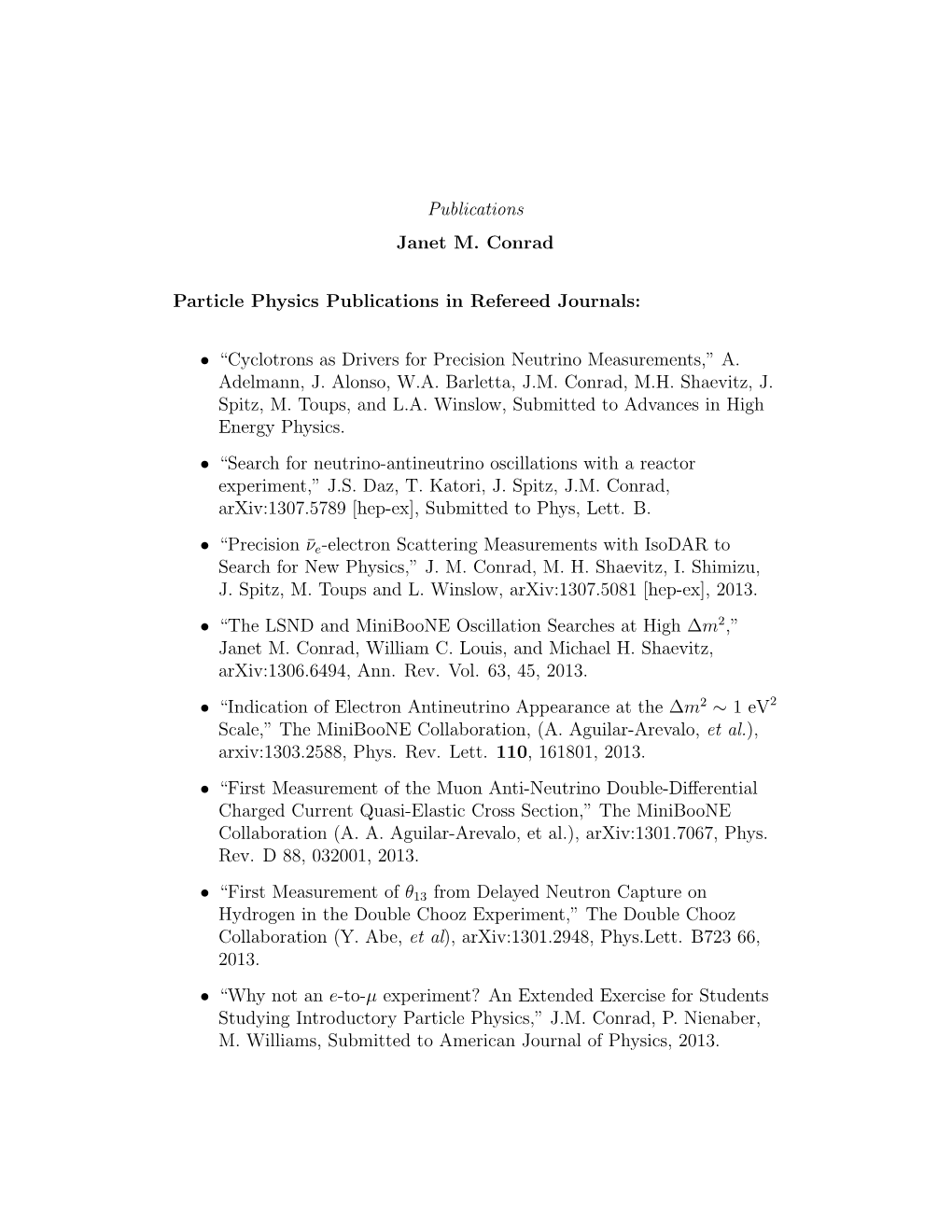 Publications Janet M. Conrad Particle Physics Publications in Refereed