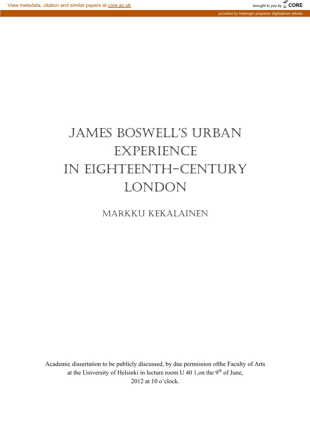 James Boswell's Urban Experience in Eighteenth-Century London