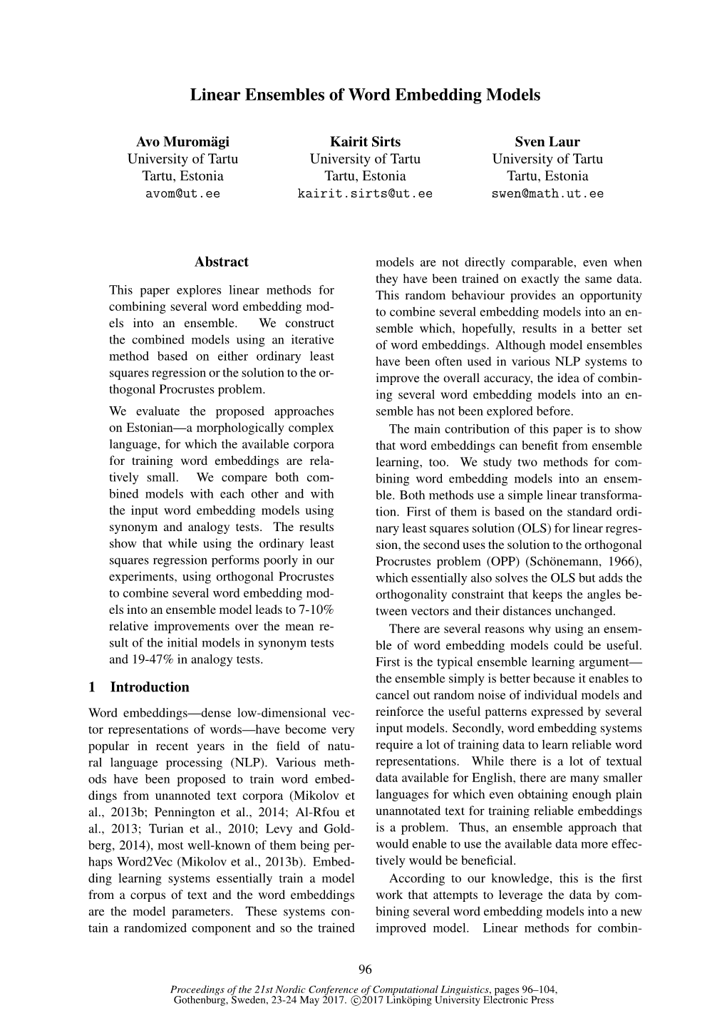 Linear Ensembles of Word Embedding Models