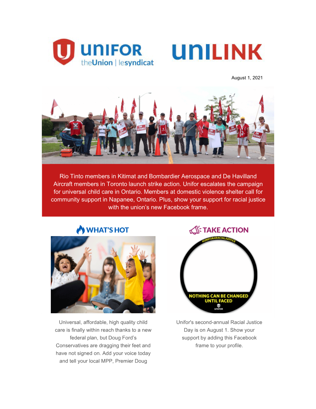 Rio Tinto Members in Kitimat and Bombardier Aerospace and De Havilland Aircraft Members in Toronto Launch Strike Action