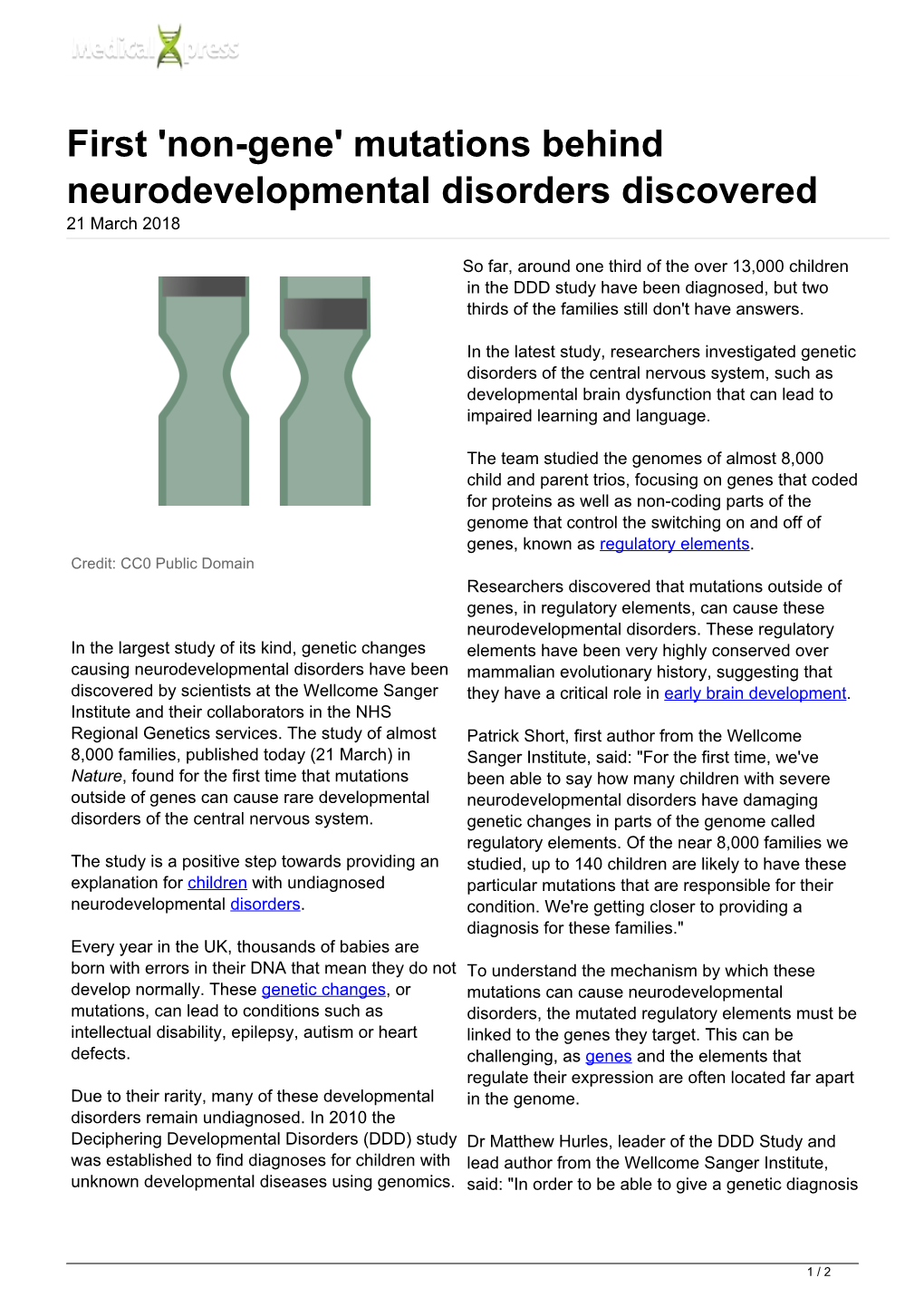 First 'Non-Gene' Mutations Behind Neurodevelopmental Disorders Discovered 21 March 2018