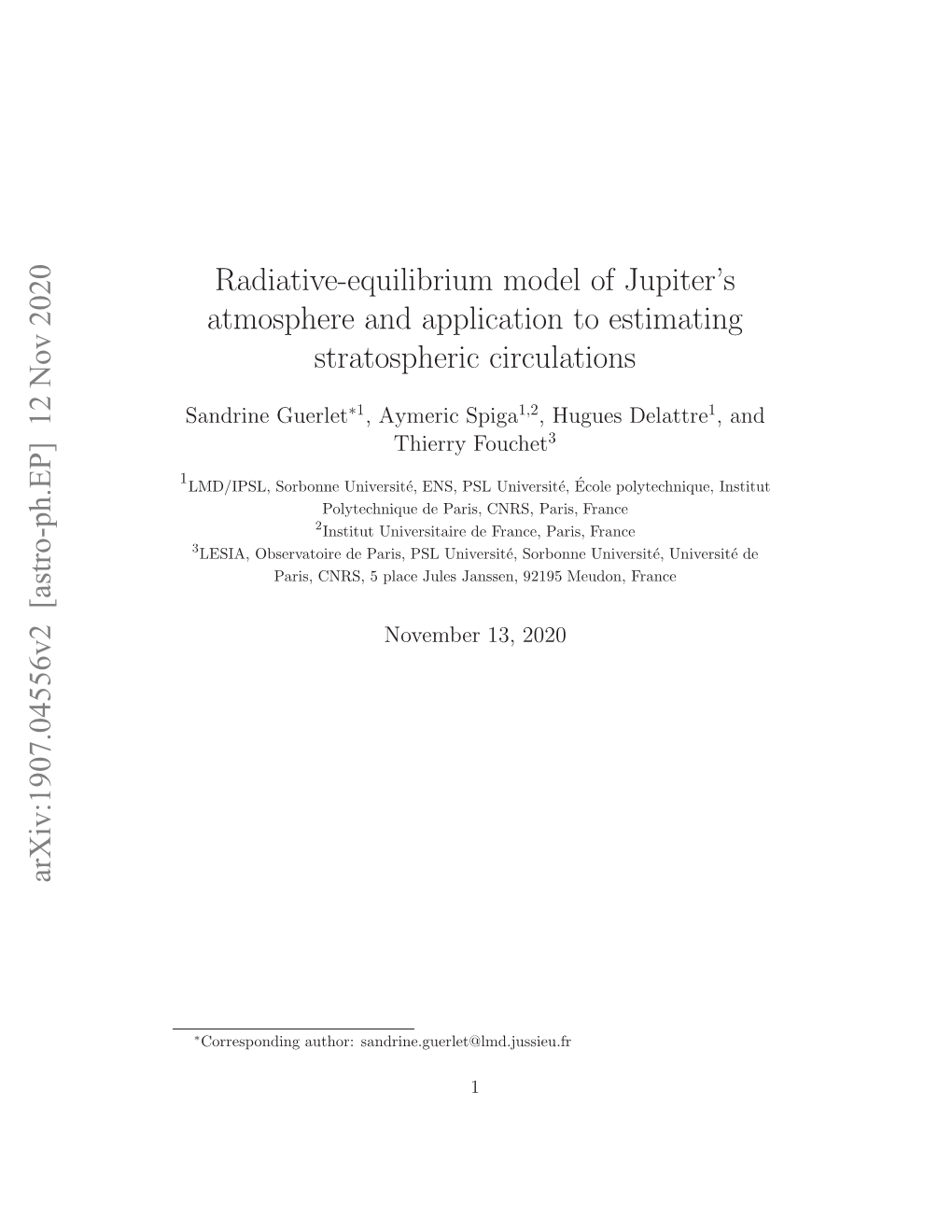 Radiative-Equilibrium Model of Jupiter's Atmosphere And