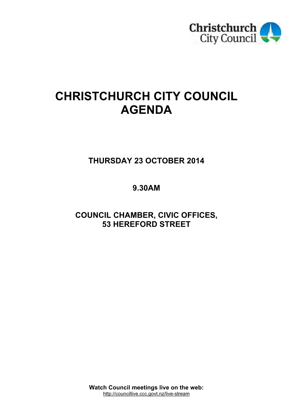 Christchurch City Council Agenda