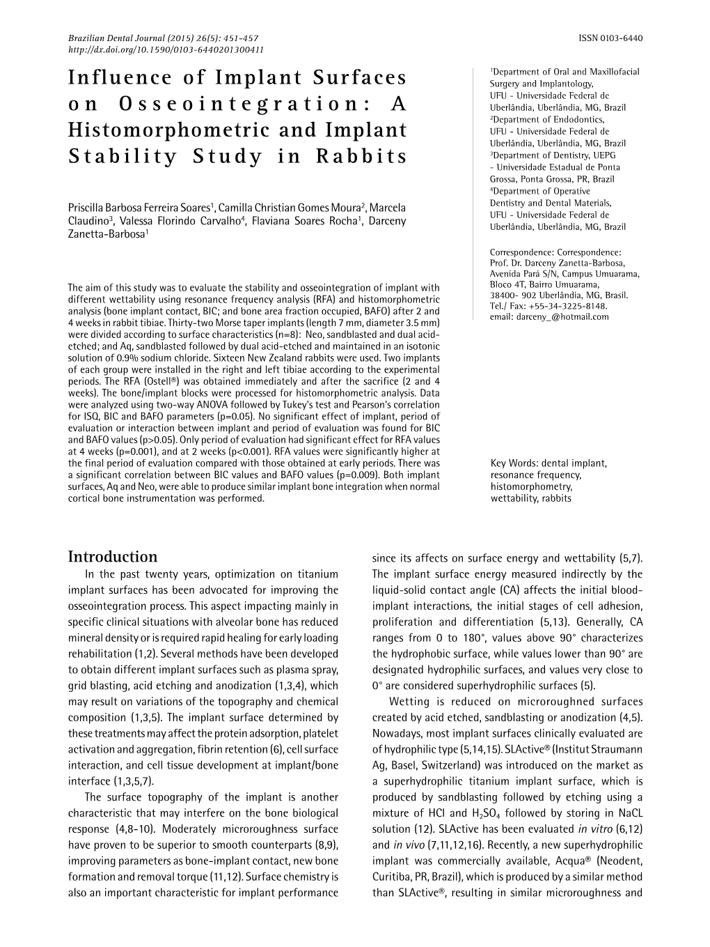 A Histomorphometric and Implant Stability Study in Rabbits