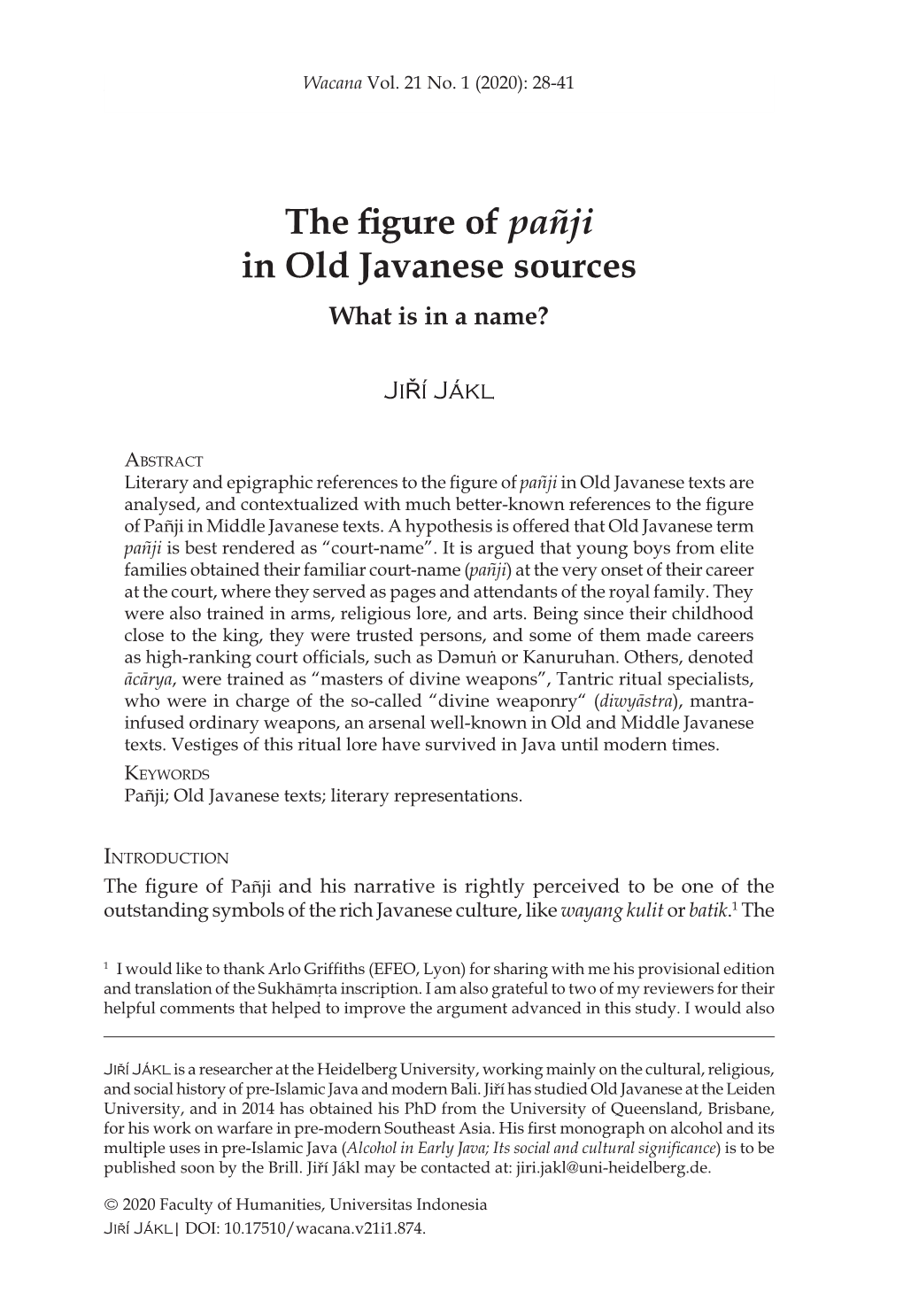 The Figure of Pañji in Old Javanese Sources 29