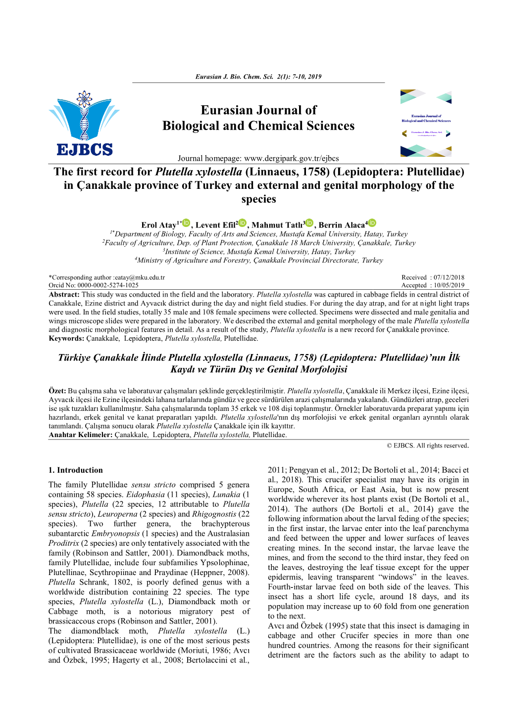 Eurasian Journal of Biological and Chemical Sciences