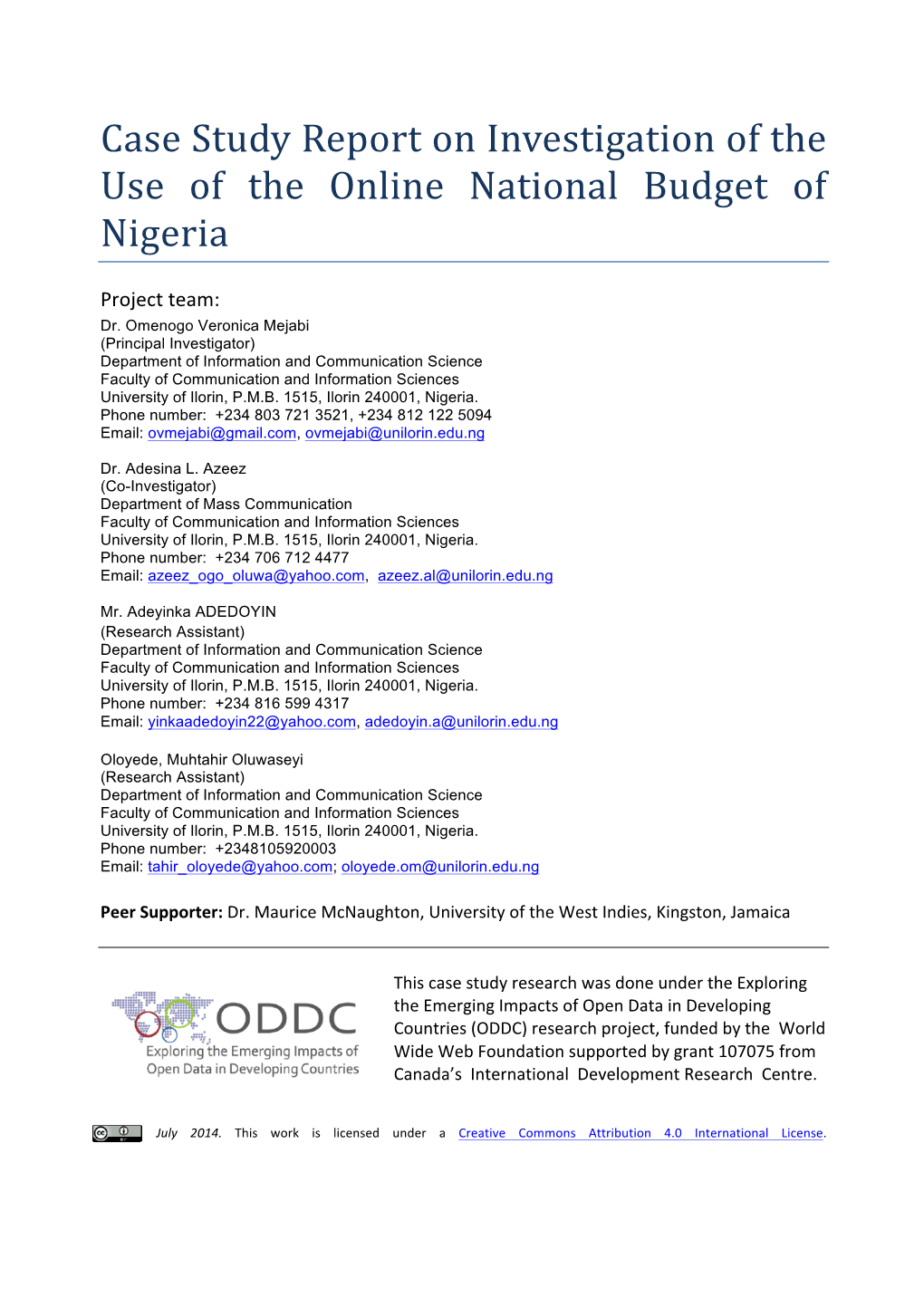 Investigated the Use of the Online National Budget of Nigeria