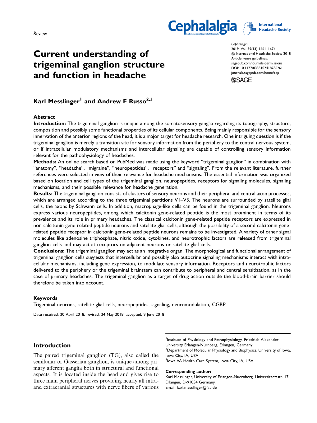 Current Understanding of Trigeminal Ganglion Structure and Function In