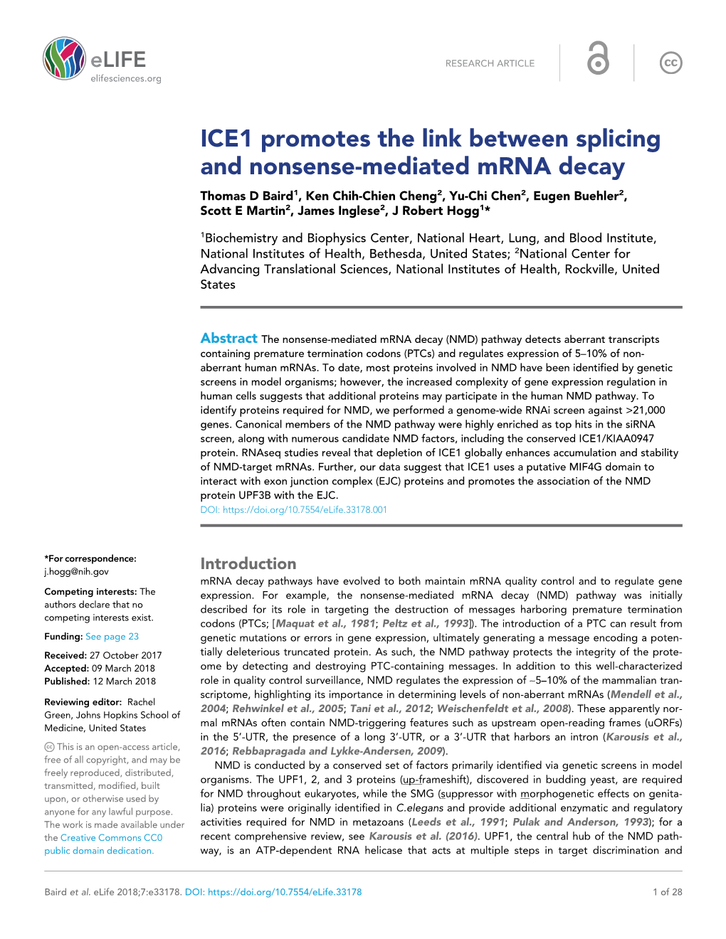 ICE1 Promotes the Link Between Splicing and Nonsense-Mediated