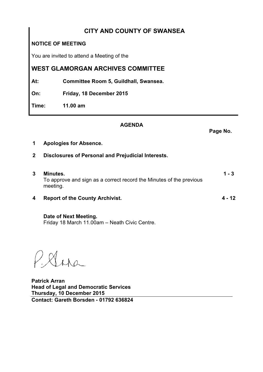 (Public Pack)Agenda Document for West Glamorgan Archives