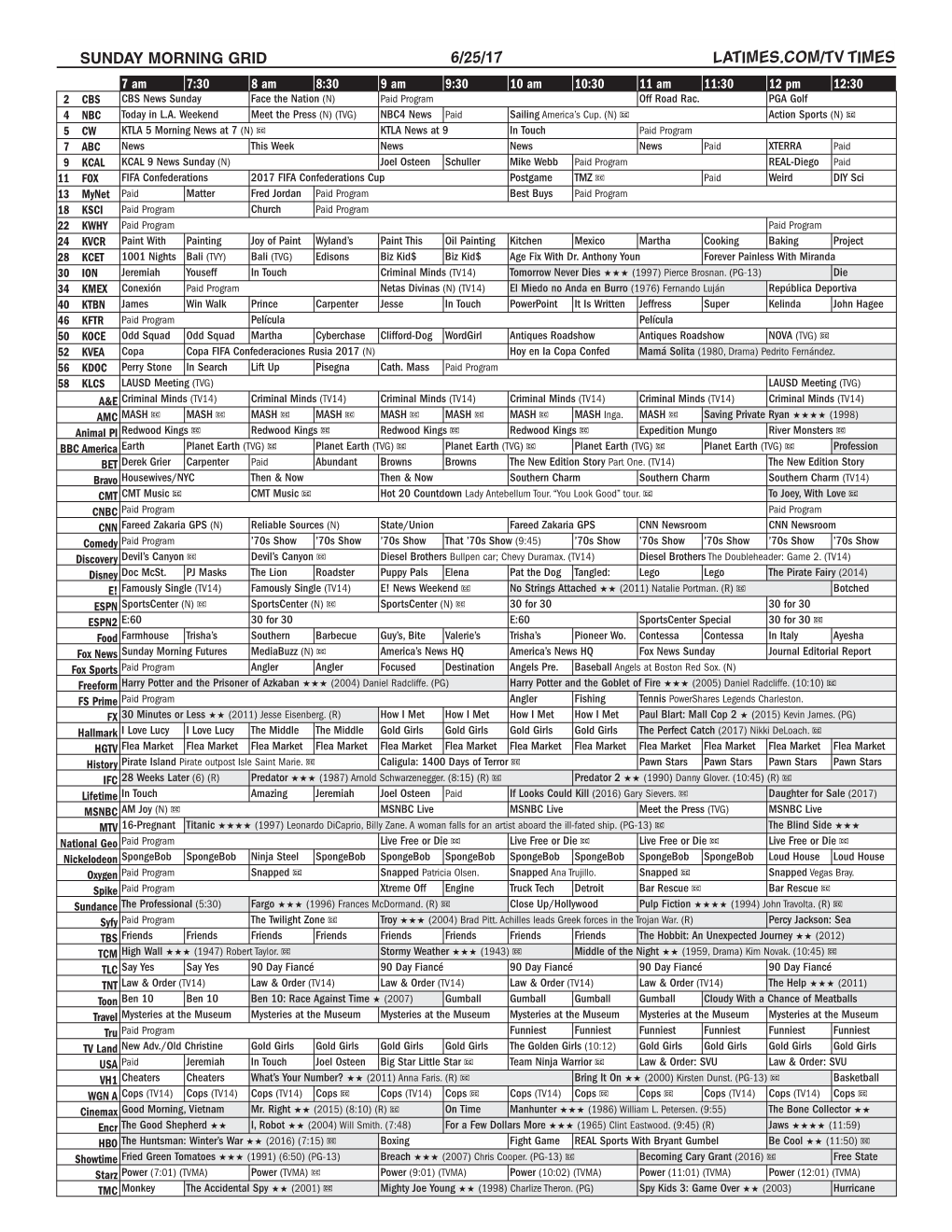 Sunday Morning Grid 6/25/17 Latimes.Com/Tv Times